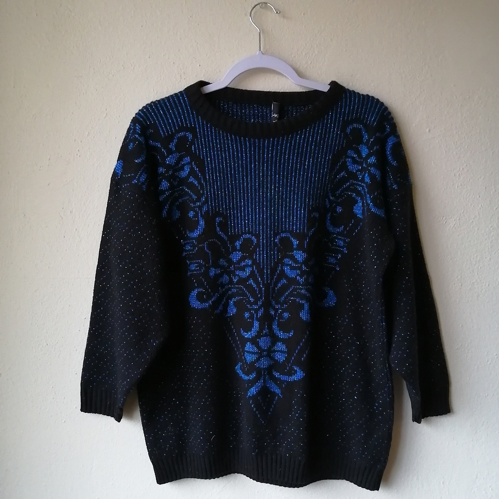 Vintage 80s Floral Sparkle Sweater